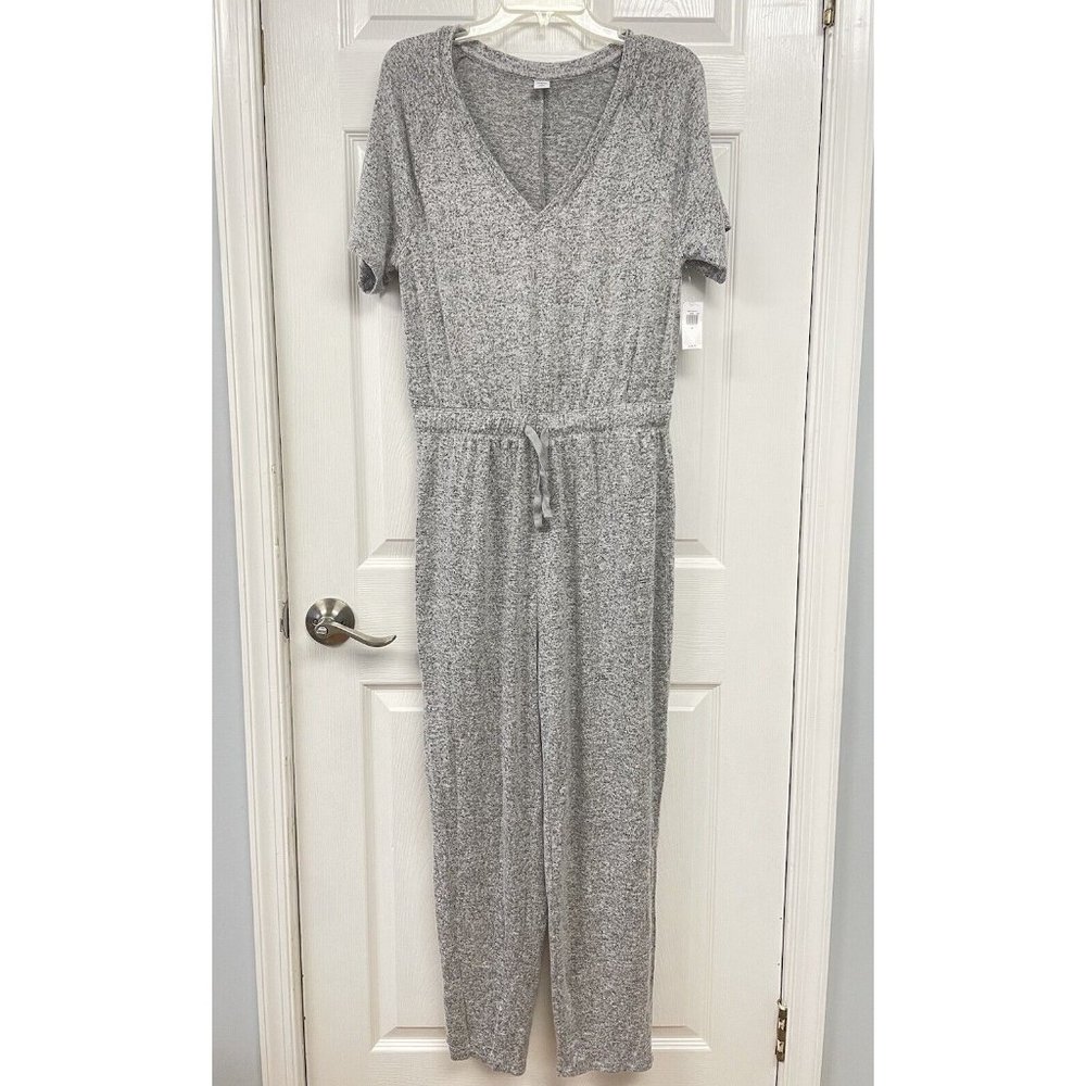 Old Navy Gray Short Sleeve v neck womens gray jumpsuit knit stretch size M